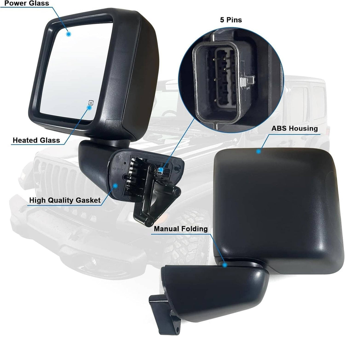 Solidspare Left Driver Side Power Heated Mirror Rear For 2018-2024 Jeep Wrangler Gladiator