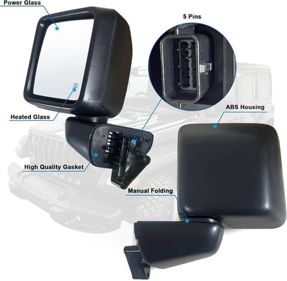 Solidspare Left Driver Side Power Heated Mirror Rear For 2018-2024 Jeep Wrangler Gladiator