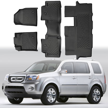 Solidspare 3D TPE Liners Fit For Honda Pilot 4 Doors 2016-2022 Black 4PCS 3 Rows Floor Mats