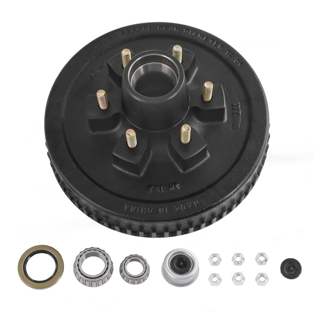 Solidspare 12"X2" Trailer Brake Hub Drum Kit 6 on 5.5" for 5200 - 6000 Lbs Axle