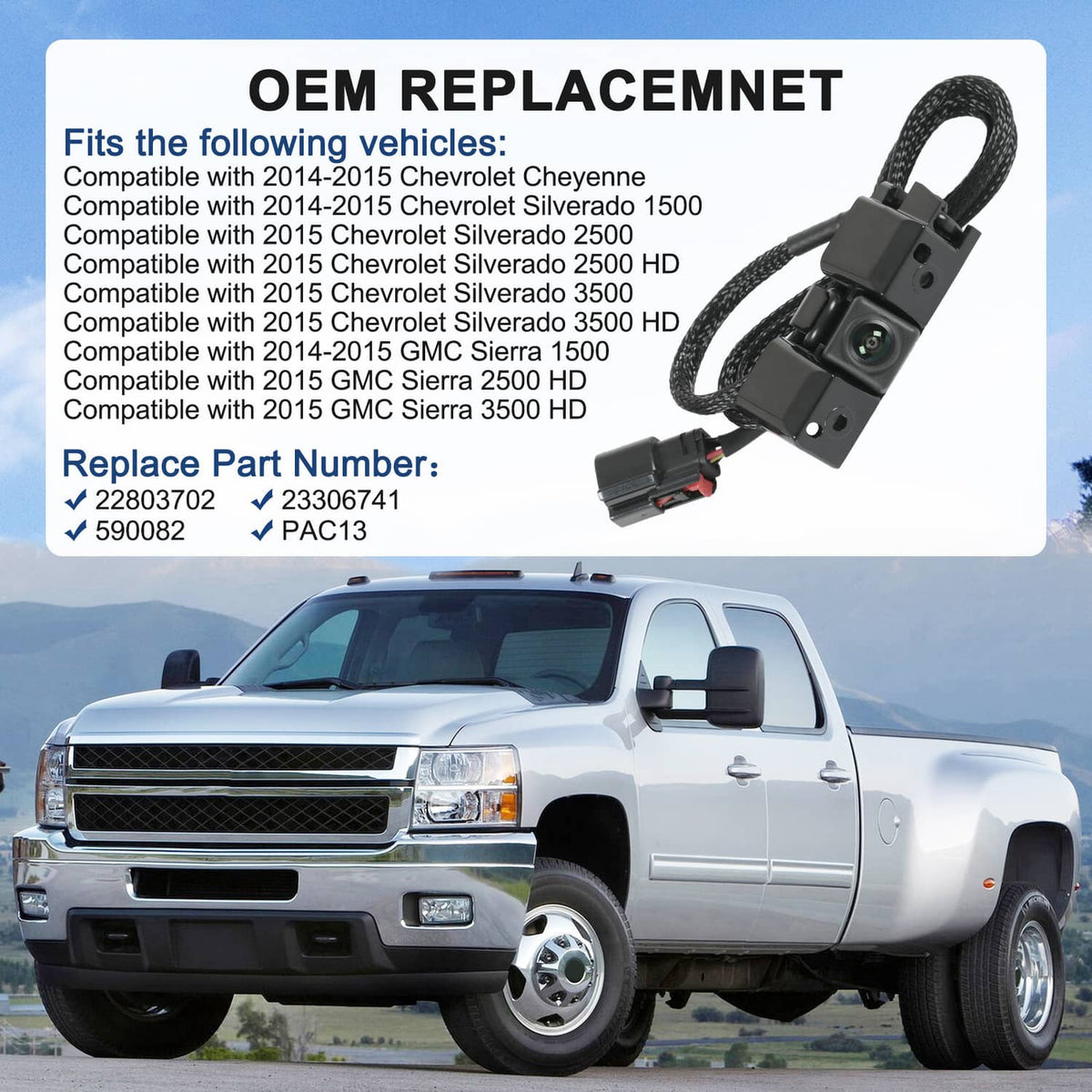 Solidspare For GMC Sierra Chevrolet Silverado 1500 2014-2015 22803702 Backup Parking Camera