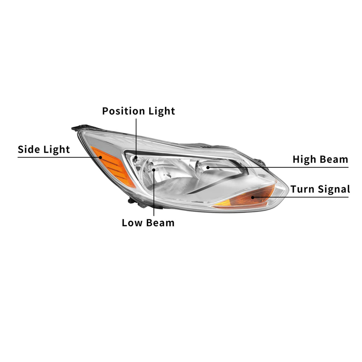 Solid Spare Chrome Headlight Headlamp Replacement Passenger Side For Ford Focus 2012 13 14