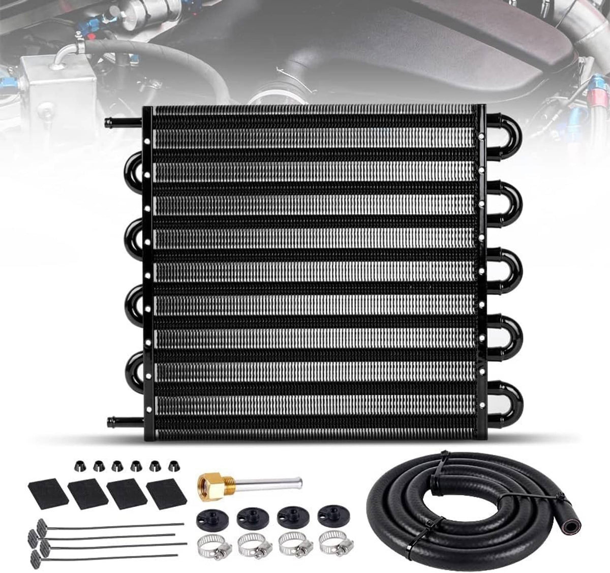 Solidspare 10 Rows Aluminum Universal Remote Transmission Oil Cooler Radiator Converter Kit