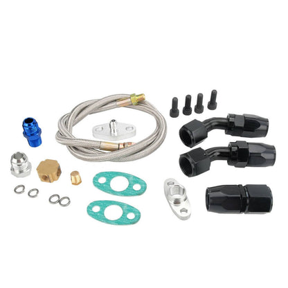 Solidspare Turbo Charger Oil Drain Return Line Oil Feed Complete Set For T3 T4 T70 T66 GT35