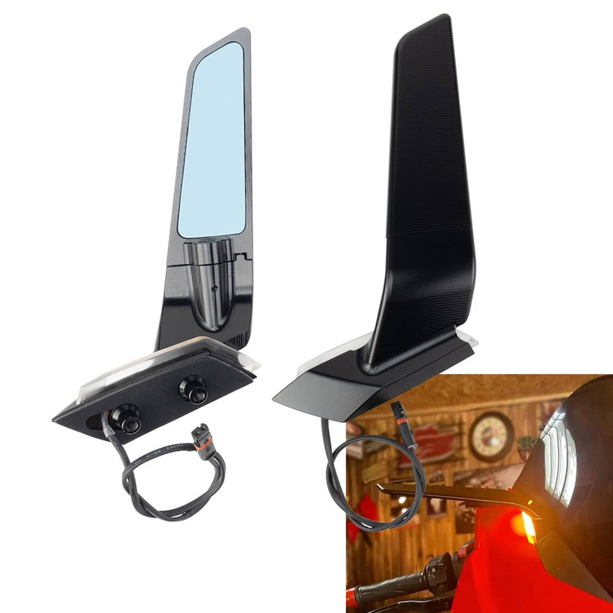 Solidspare Rearview Mirrors with LED Turn Signal Light Fits for BMW S1000RR 2019-2024 Black