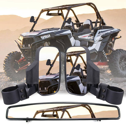 Solidspare UTV Rear-View Center & Side Mirrors Set For 1.75" Roll Bars Polaris RZR Honda