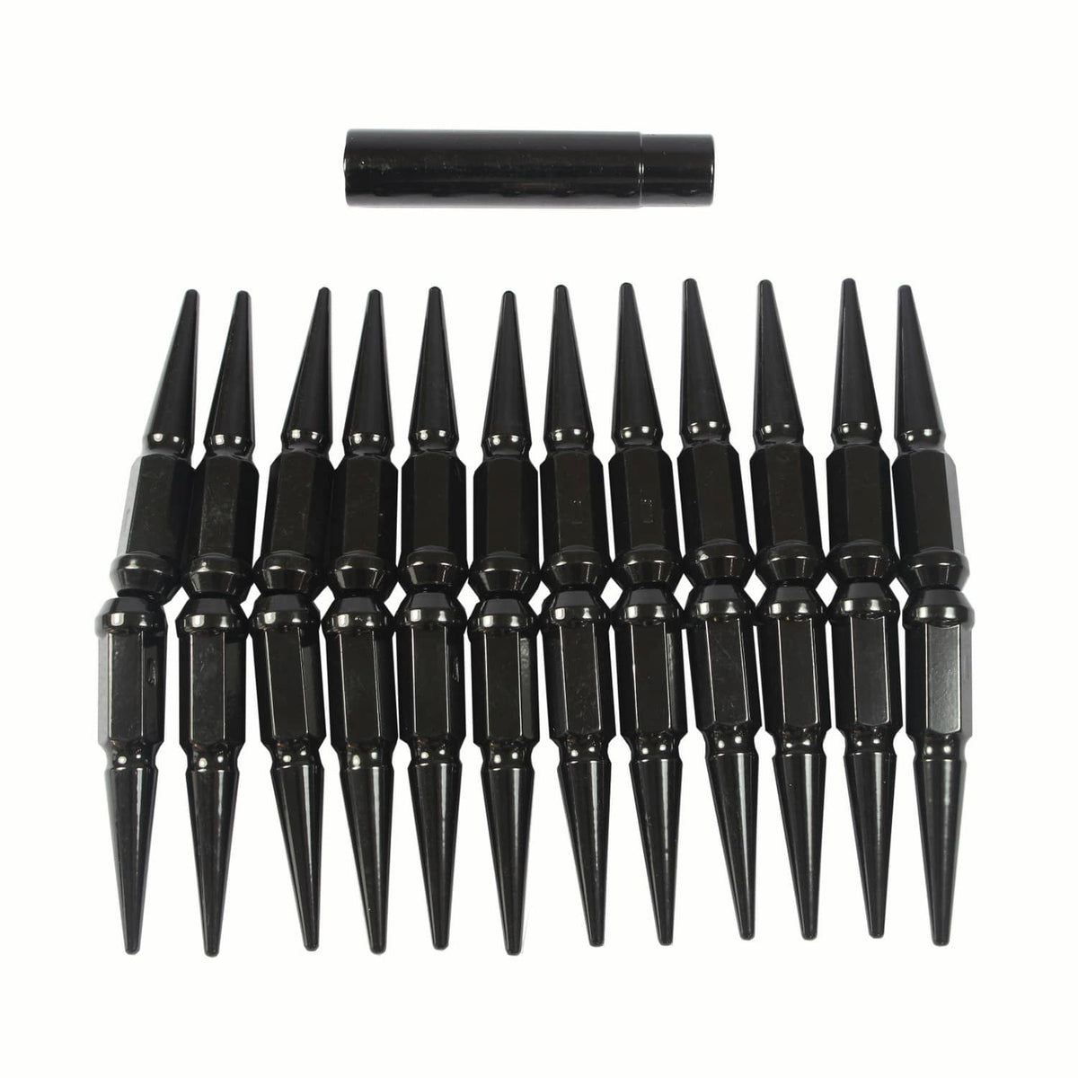 Solidspare 24PCS Spike Lug Nuts 14x1.5 Black For Chevy Silverado Tahoe 4.4" Tall with Key