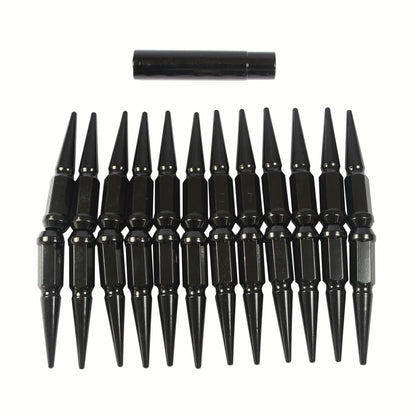 Solidspare 24PCS Spike Lug Nuts 14x1.5 Black For Chevy Silverado Tahoe 4.4" Tall with Key