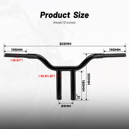 Solidspare 12" MX-T Bars Handlebar 1 1/4'' For Harley Sportster Dyna Glide Rider Road King