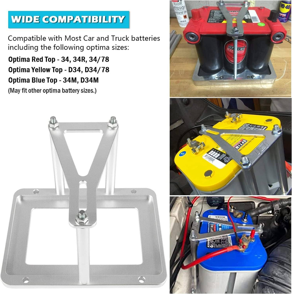 Solidspare Billet Car Battery Tray Hold Down Trunk Relocation Box Aluminum Racing Mount New