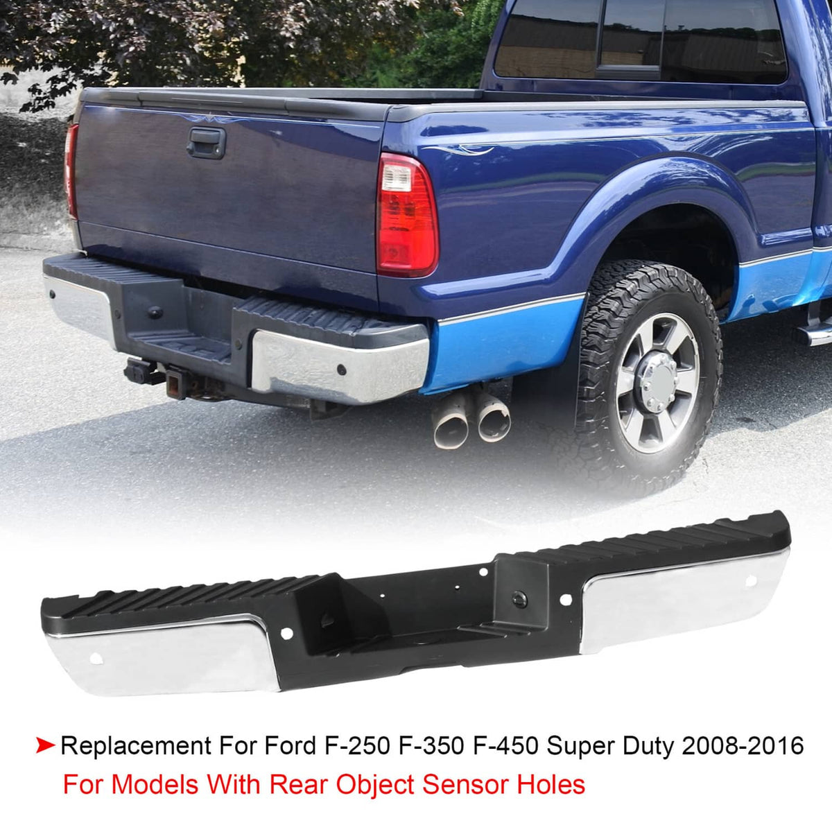 Solidspare For 2008-2016 Ford F250 F350 Super Duty Rear Step Bumper Assembly w/ Sensor Hole
