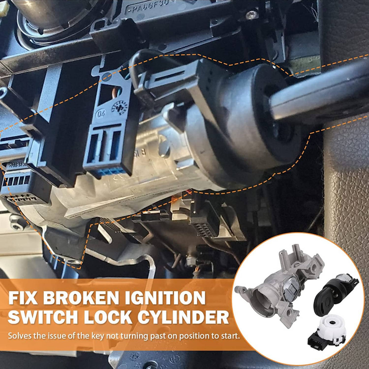 Solidspare Ignition Switch With Lock Cylinder Key For VW Golf Jetta Rabbit Audi 2006-2011