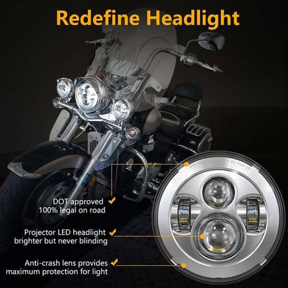 Solidspare 7"In 140W LED Headlight Hi/Lo + 2Pcs 4.5"In 80W Fog Light for Harley Davidson