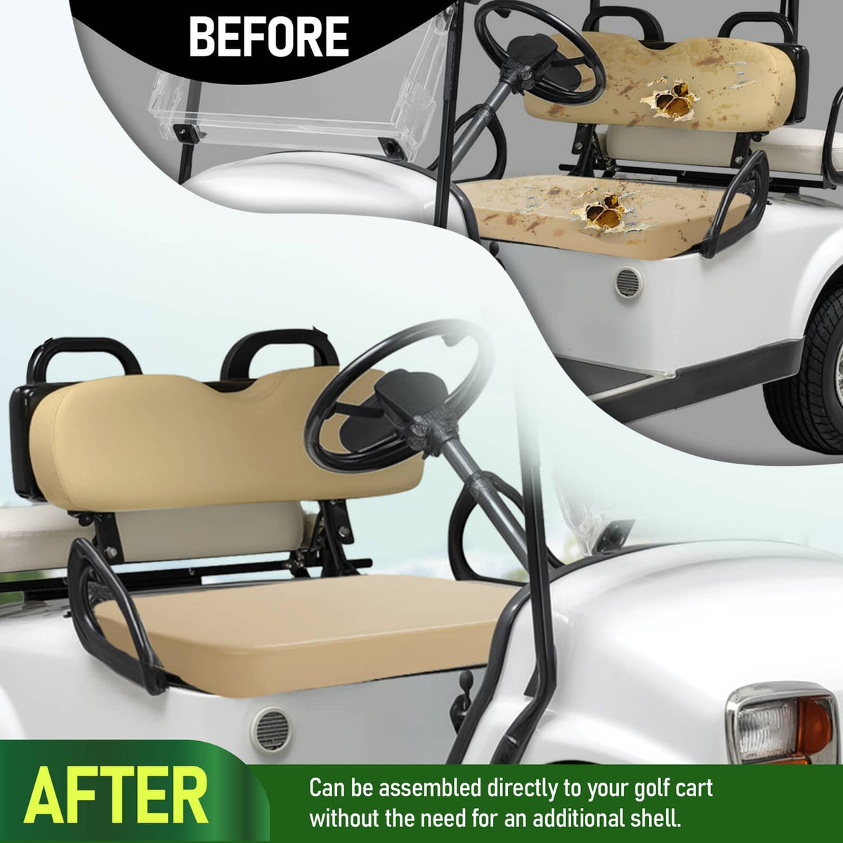 Solidspare Golf Cart Tan Seat Bottom Assembly For EZGO Marathon Pre-Medalist 1973-1994