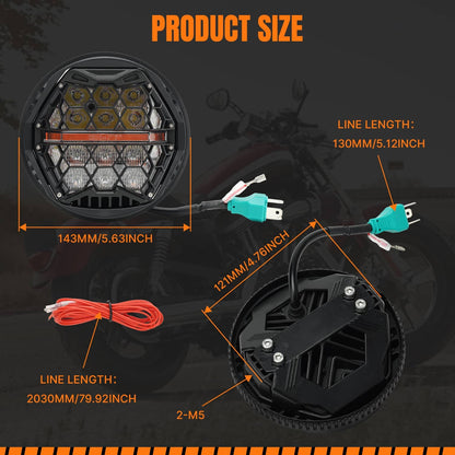 Solidspare 120W 5.75'' Round LED Headlight Hi/Lo Amber DRL For Harley Softail Standard FXST