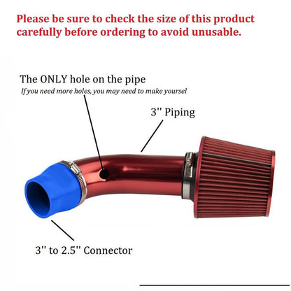 Solidspare 3" Cold Air Intake Filter Induction Kit Aluminum Pipe Power Flow Hose System