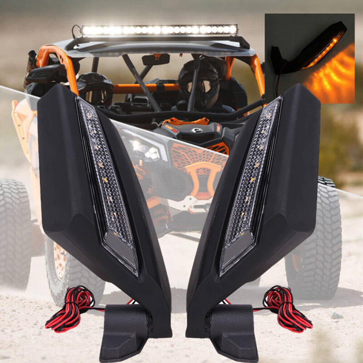 Solidspare UTV Racing Rearview Mirrors LED Light Fit For Can Am Maverick X3 MAX Turbo 17-24
