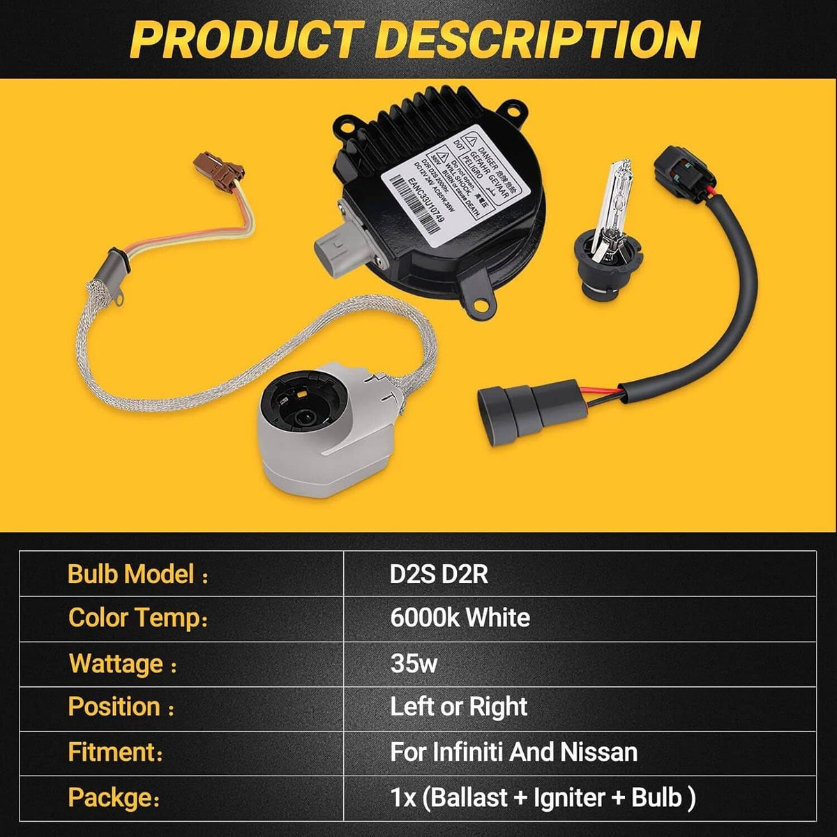 Solidspare HID Xenon Headlight Ballast w/ Igniter Cord Bulb For Nissan Infiniti 28474-89904