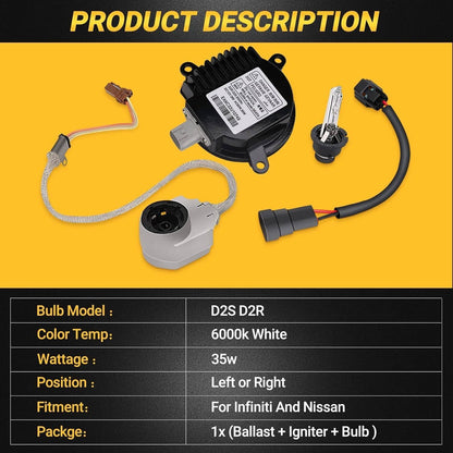 Solidspare HID Xenon Headlight Ballast w/ Igniter Cord Bulb For Nissan Infiniti 28474-89904