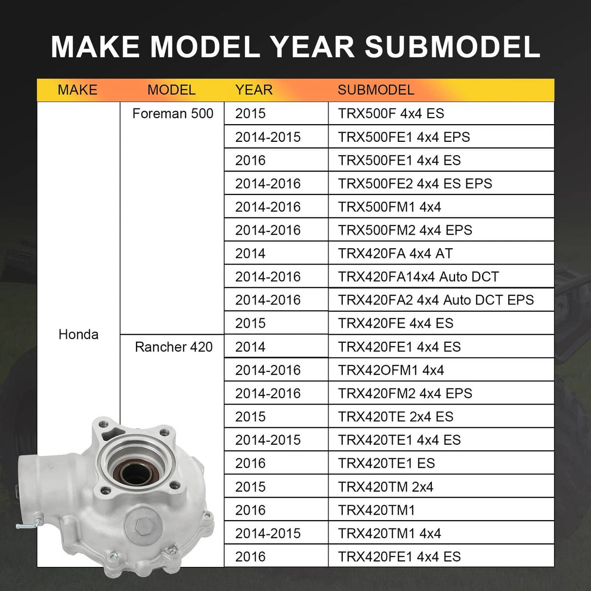 Solidspare Rear Differential for 2014-2016 2015 Honda Foreman 500 Rancher 420 41300-HR3-A20