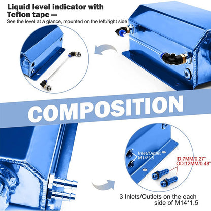 Solidspare Universal 2L Aluminum Coolant Radiator Overflow Recovery Water Tank Bottle New