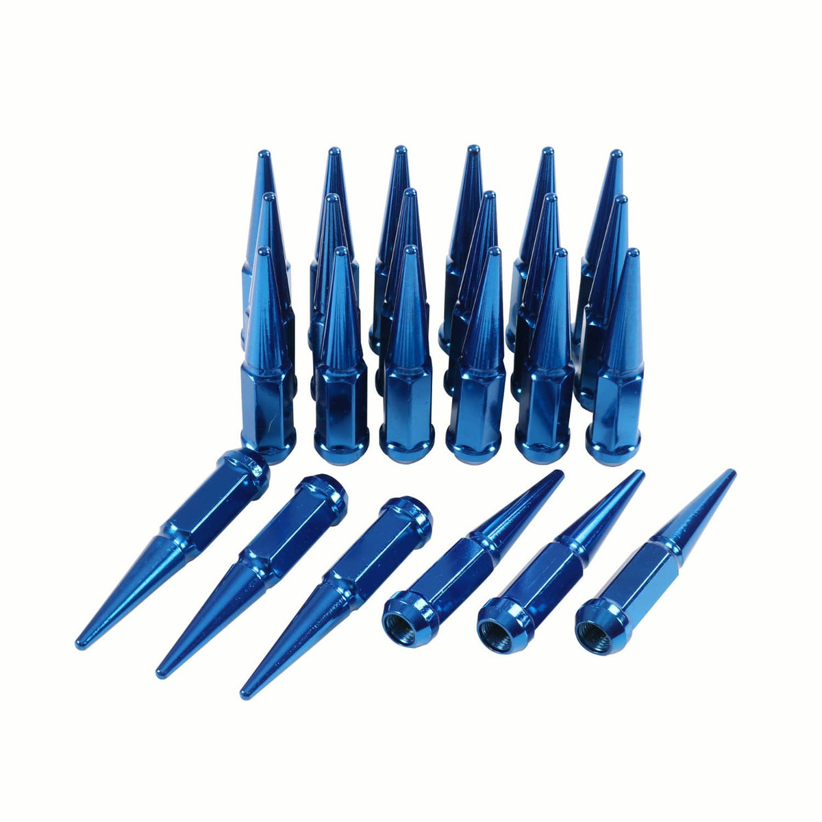 Solidspare 24PCS M14x1.5 Spike Lug Nuts 4.5 Tall Blue For 6 Lug GMC Chevy Ford With Key