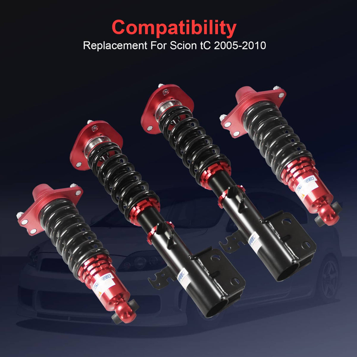 Solidspare Red Front & Rear Full Coilover Struts Adjustable Height For 2005-2010 Scion tC
