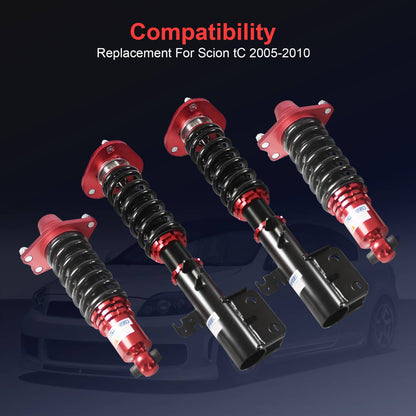 Solidspare Red Front & Rear Full Coilover Struts Adjustable Height For 2005-2010 Scion tC