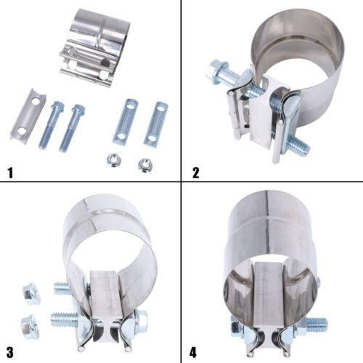 Solidspare 4Pcs Stainless Lap Joint Exhaust Clamp Sleeve Band For 2.5" inch 2 1/2" OD Pipe