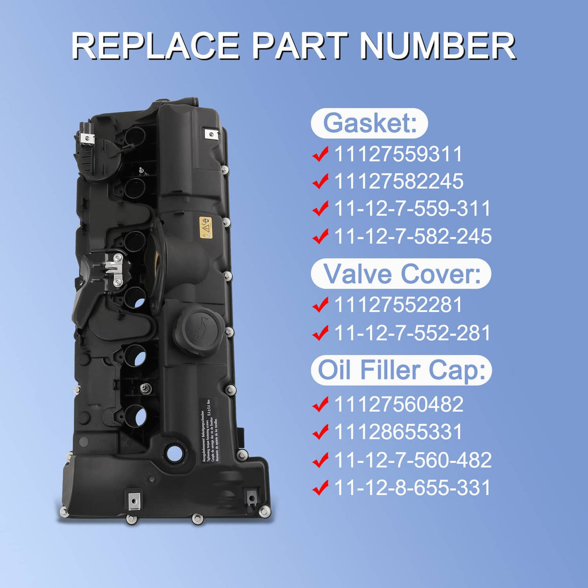 Solidspare Valve Cover w/ Gasket & Bolts For BMW E70 E82 E90 X5 128i 328i 528i 11127552281
