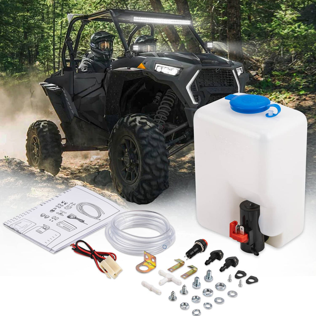 Solidspare 12V UTV Windshield Washer Bottle Tank Pump Wiper System Reservoir Kit For Can Am