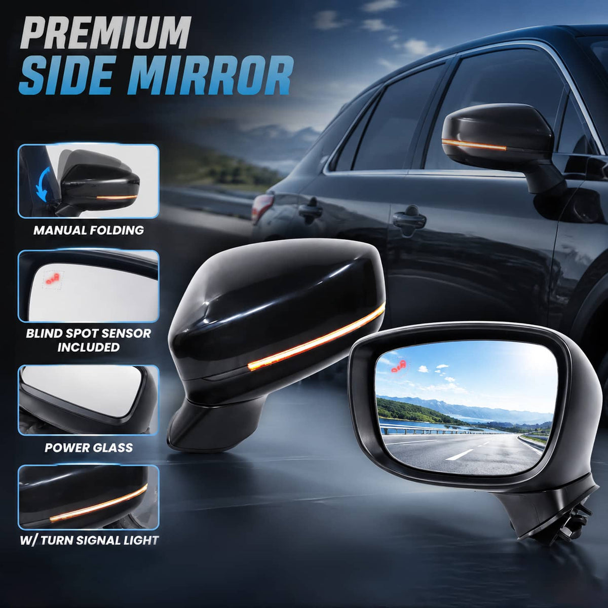 Solidspare Left Driver Side Mirror for 2017-24 Mazda CX-5 With BSM Power Turn Signal Light