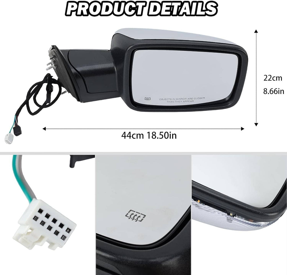 Solidspare Chrome Power Folding Heated Right Mirror+LED Signal For 2013-2019 Dodge Ram 1500