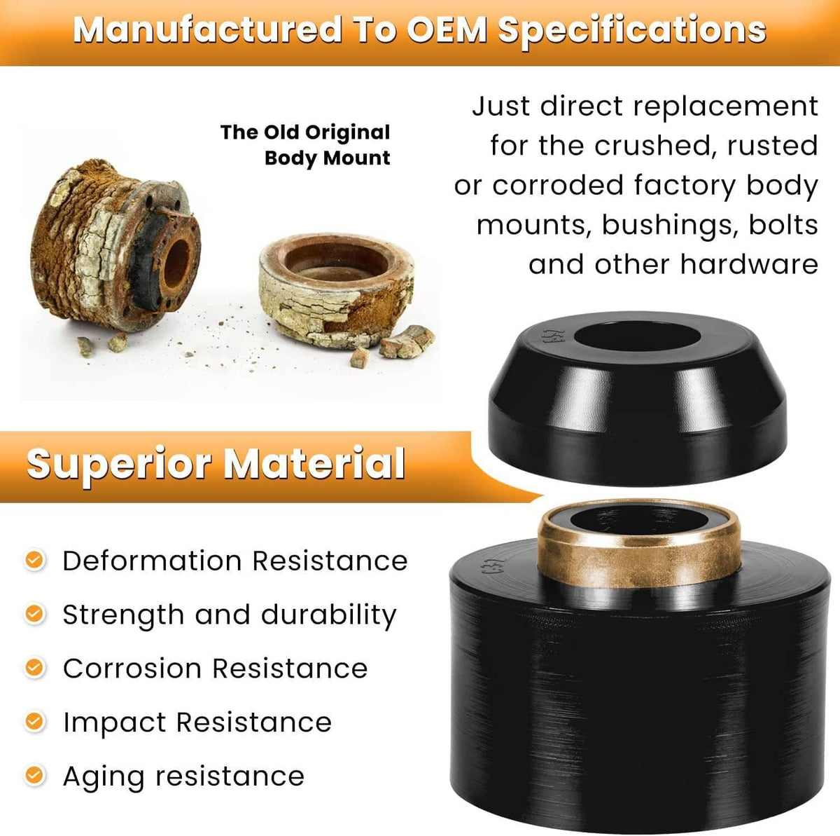 Solidspare 4.4123R Set Body Cab Mount Bushing Kit For 1980-1998 Ford F150 F250 F350 2WD 4WD