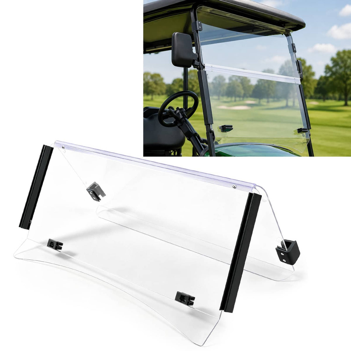 Solidspare For EZGO TXT 2014- up Clear Folding Golf Cart Windshield Windscreen