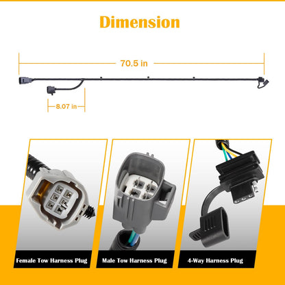 Solid Spare For 07-18 Jeep Wrangler JK 70.5" 4-Way Tow Hitch Trailer Wiring Harness 92015