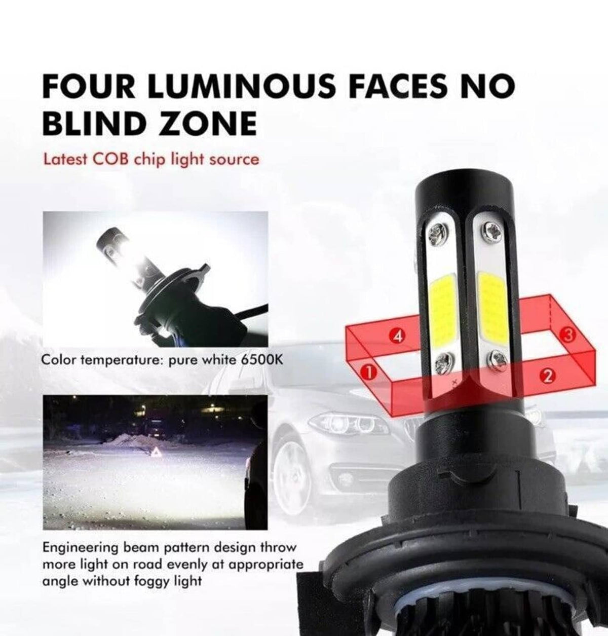 Solidspare 4-Sides H13 9008 LED Headlight Bulb for 2004-2014 Ford F-150 High Low Beam 6000K