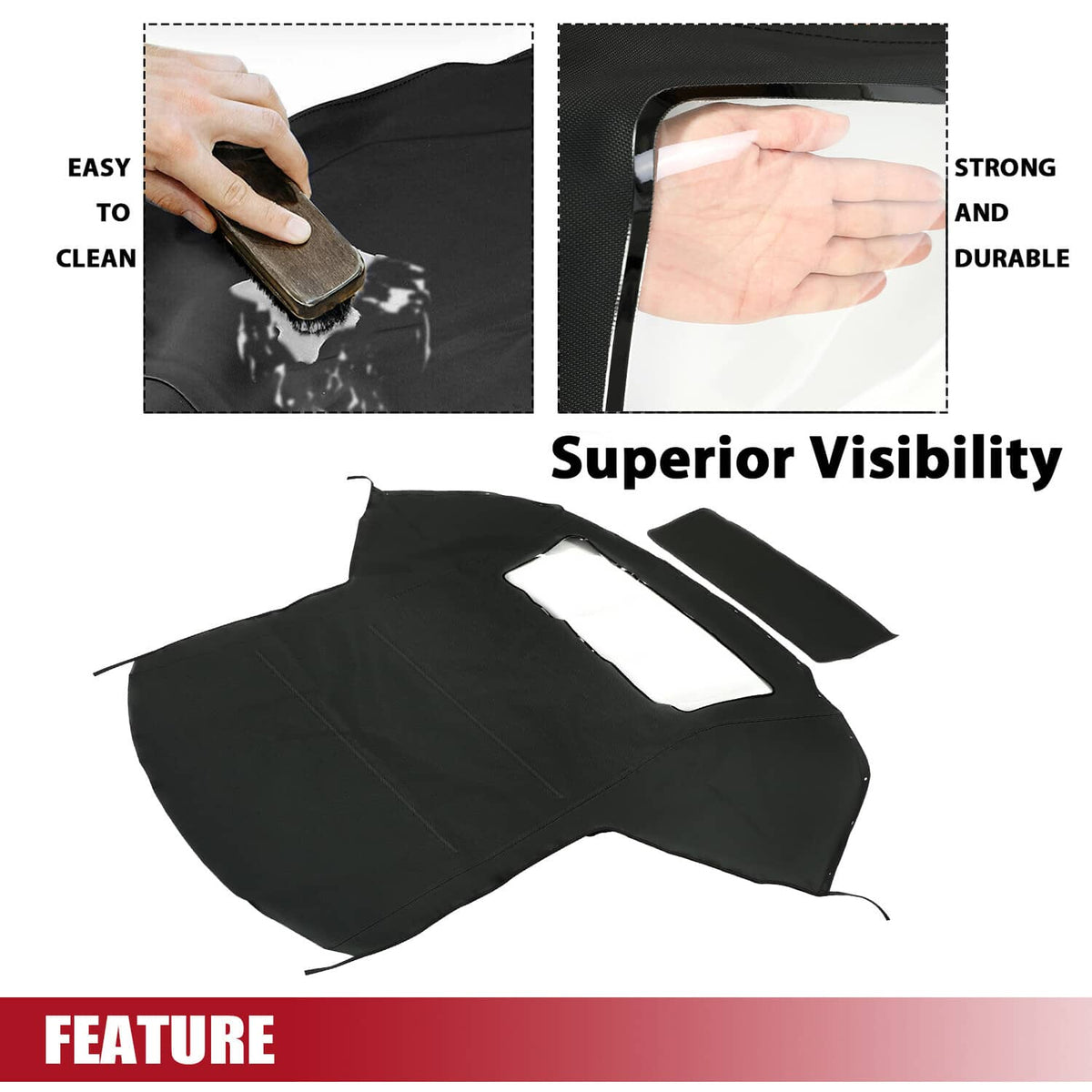 Solid Spare For 1994-2002 Chevrolet Camaro Black Convertible Soft Top & Plastic Window
