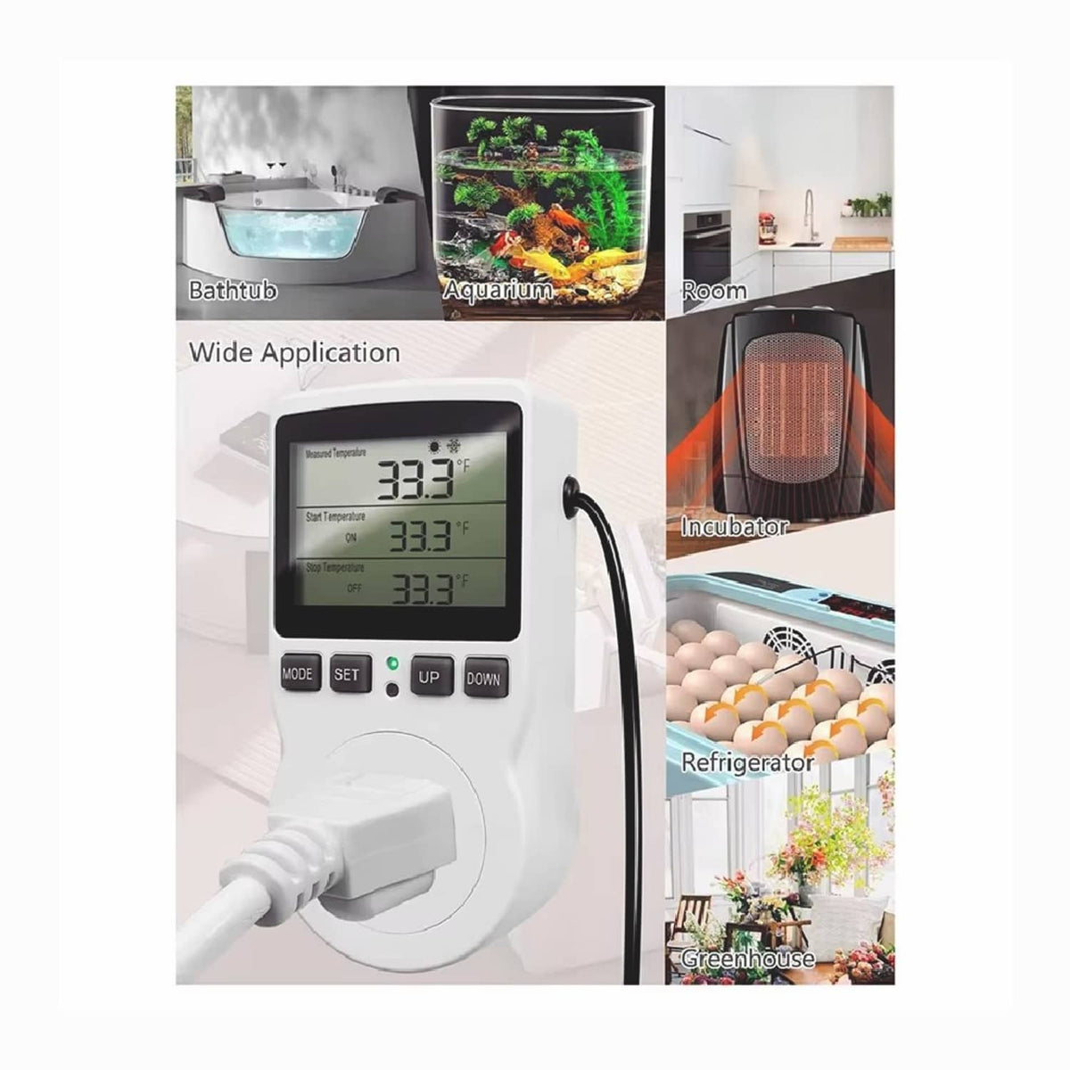 Solid Spare Temperature Controller Heating Cooling with Probe Digital Thermostat Outlet Plug