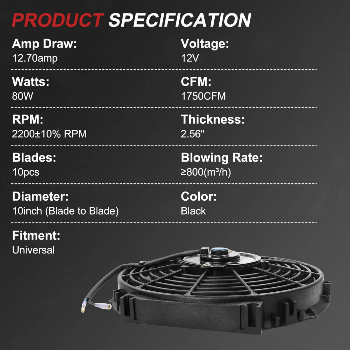 Solidspare Universal Electric Radiator Slim Cooling Fan Push Pull 10" Inch 12v 80w 1750CFM