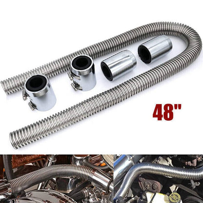 Solidspare Universal 48" Stainless Steel Radiator Flexible Coolant Water Hose W/ Caps Kit
