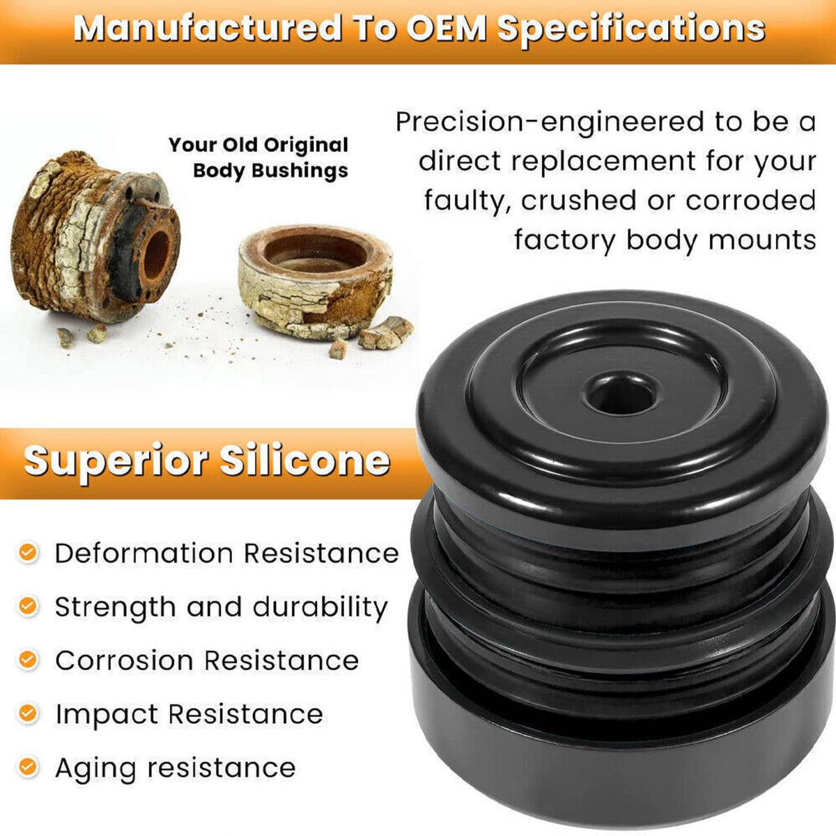 Solidspare New Body Mount Bushing Kit Silicone for 08-16 Ford F250 F350 Super Duty Crew Cab