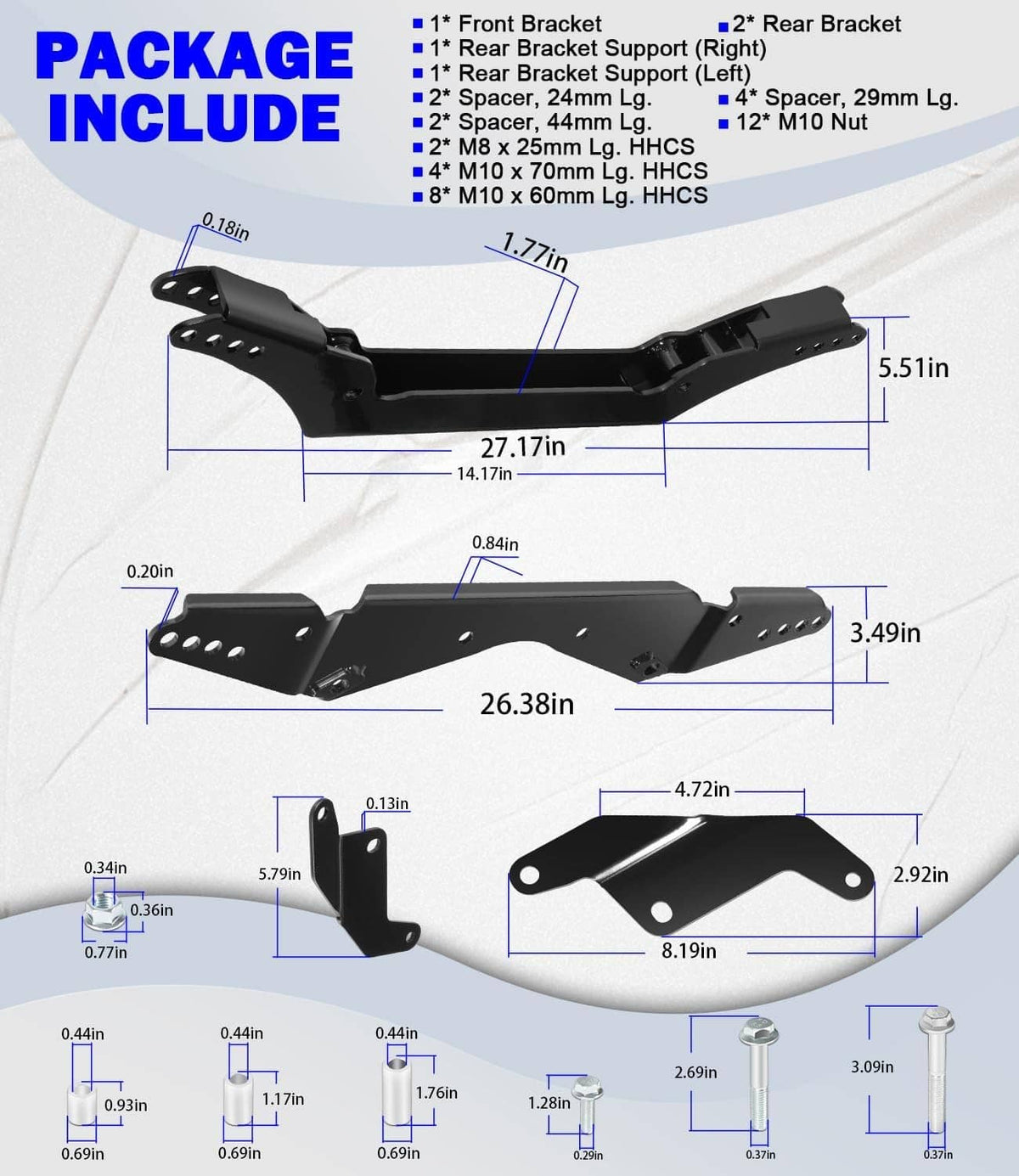 Solid Spare 2''-3'' Lift Kit Front & Rear for Polaris RZR S 800, RZR 4 800 2010-2014