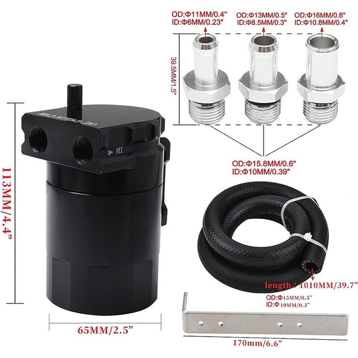 Solidspare Baffled Oil Catch Can Kit Reservoir Tank with Dipstick Fuel Hose Line Bracket