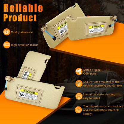 Solidspare Left & Right Side Beige Sun Visor For Honda Accord 2008 - 2017 w/Light & Mirror