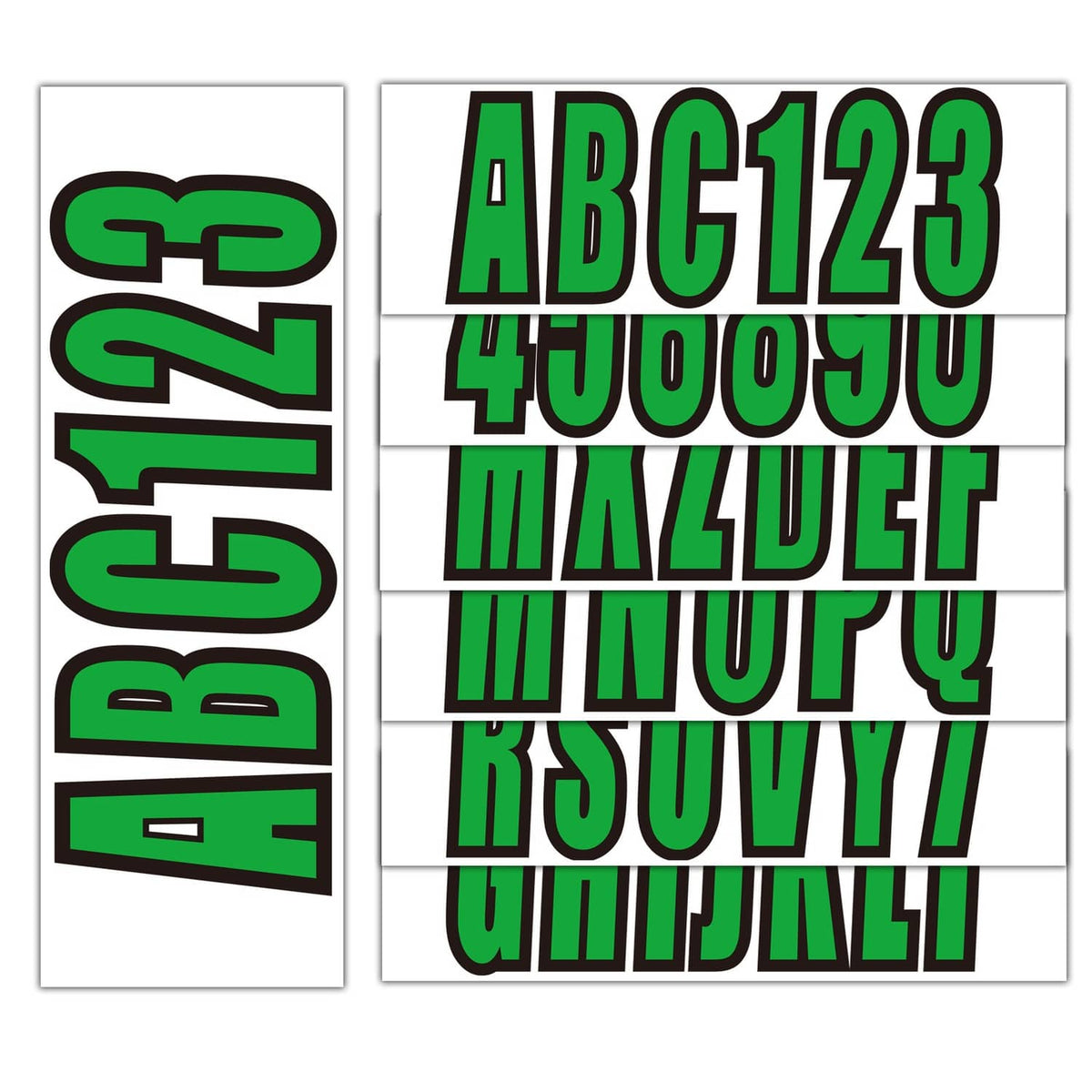Solid Spare Boat numbers and letters Decal Sticker green Four sets of A-Z Four sets of 0-9