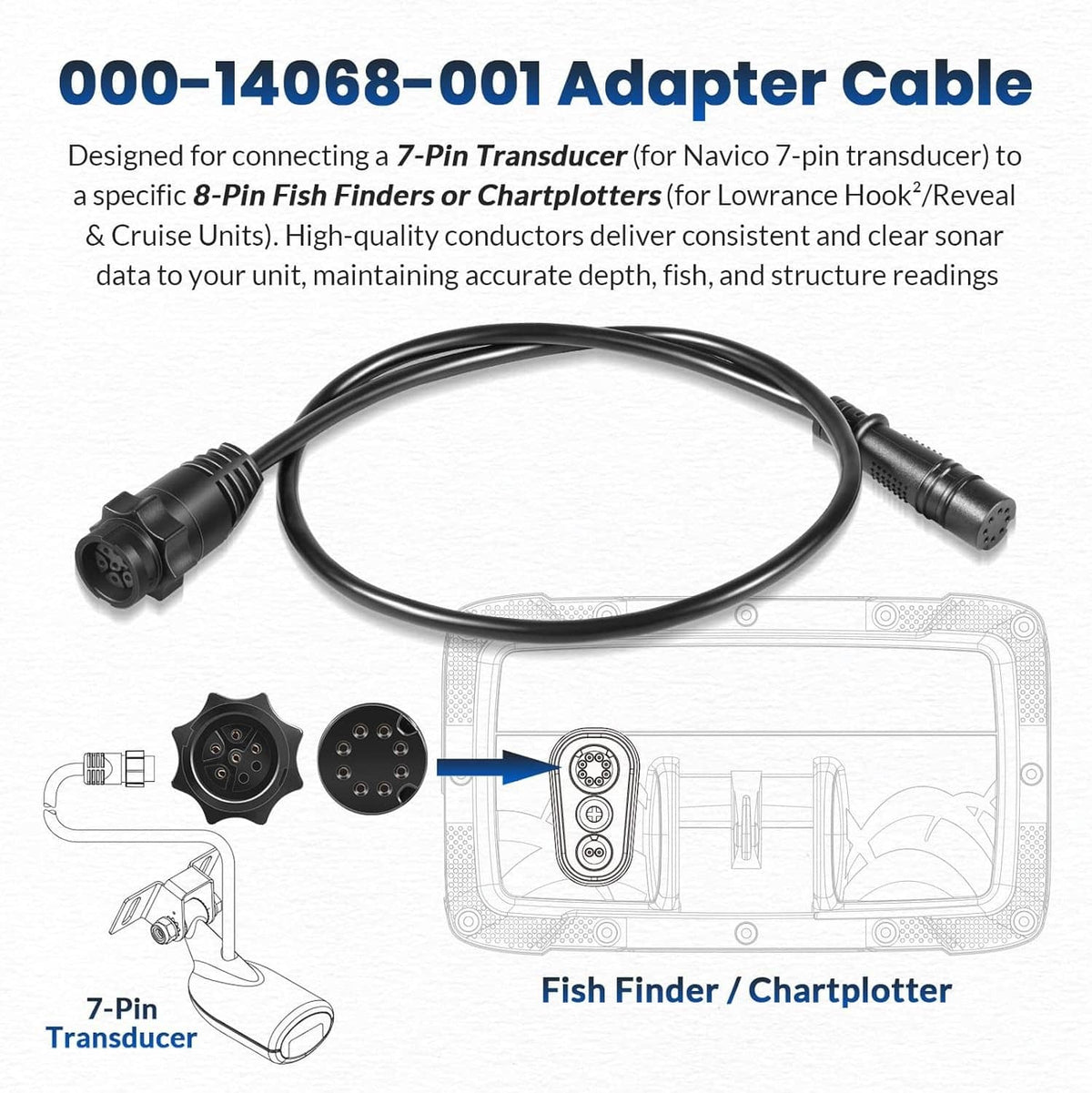 Solidspare 000-14068-001 7-Pin Transducer Adapter Cable for Lowrance Hook²/Reveal & Cruise