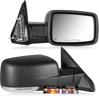 Solidspare Pair Mirror For 2013-2019 Ram 1500 Manual Fold Power Adjust Heated Puddle Light
