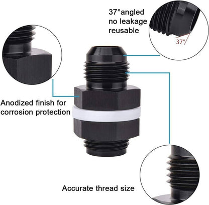 Solidspare 2Pcs -10AN AN10 Flare Fuel Cell Bulkhead Fitting With Teflon Washer Aluminum