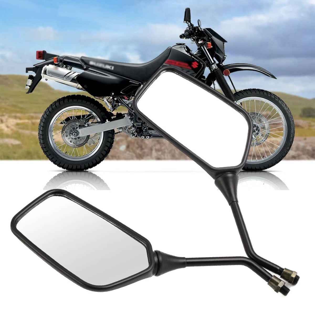 Solidspare 2X Motorcycle Black Side Mirrors For Suzuki DR200 DR350 DRZ400 DR650 10mm Bolt